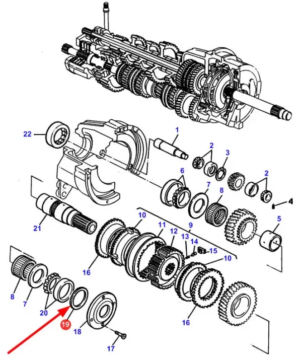 Oryginalna podkładka dystansowa o grubości 0,60 mm, numerze katalogowym 3383477M1, o zastosowaniu w ciągnikach marki Massey Ferguson schemat.