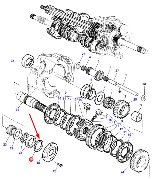 Oryginalna podkładka dystansowa 0,8 mm o numerze 3383517M1, stosowana w ciągnikach rolniczych marki Massey Ferguson.