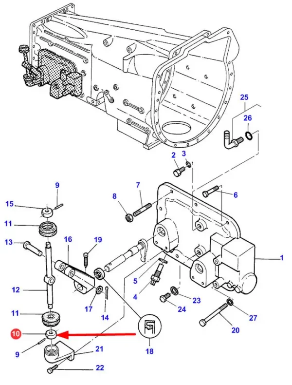 Oryginalny łącznik,gałka plastikowa dźwigni zmiany biegów, montowana w maszynach  marki Massey Ferguson. schemat
