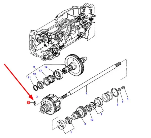 Oryginalna śruba specjalna sprzęgła WOM o numerze katalogowym 3384471M2, stosowana w ciągnikach rolniczych marek Challenger i Massey Ferguson schemat