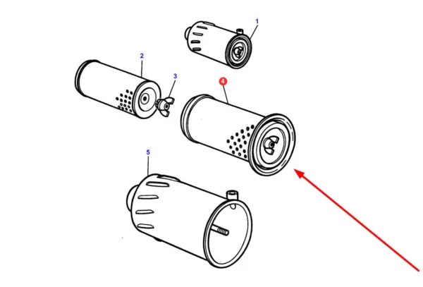 Oryginalny filtr powietrza zewnetrzny o numerze katalogowym 3385733M1, stosowany w ciągnikach roliczych marki Massey Ferguson. schemat