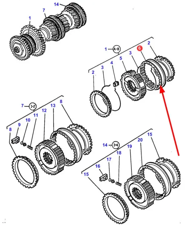 Oryginalny pierścień synchronizatora o numerze katalogowym 3385882M1, stosowany w ciagnikach marki Massey Ferguson schemat.