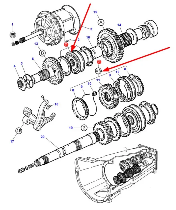 Oryginaly synchronizator skrzyni biegów, stosowany w ciągnikach marki Massey Ferguson schemat.