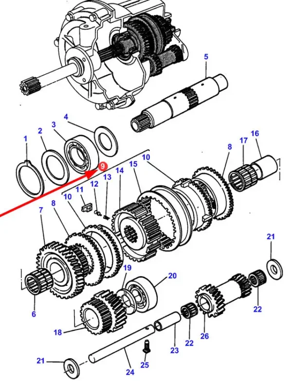 Oryginalny synchronizator o numerze katalogowym 3385888M92, stosowany w ciągnikach rolniczych marki Massey Ferguson- schemat.