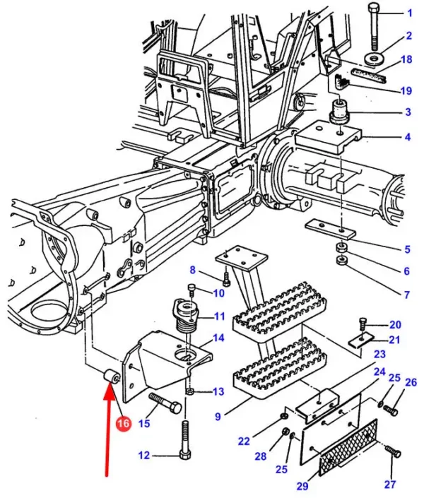 Oryginalna tuleja dystansowa wspornika karoserii o wymiarach 17,6 x 32 x 40 mm, numerze katalogowym 3385920M1, stosowana w ciągnikach rolniczych marki Massey Ferguson schemat.