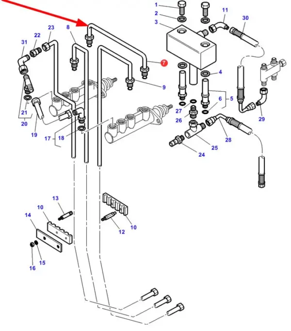 Oryginalny przewód hydrauliczny o numerze katalogowym 3386681M92, stosowany w ciągnikach marek Challenger oraz Massey Ferguson schemat.