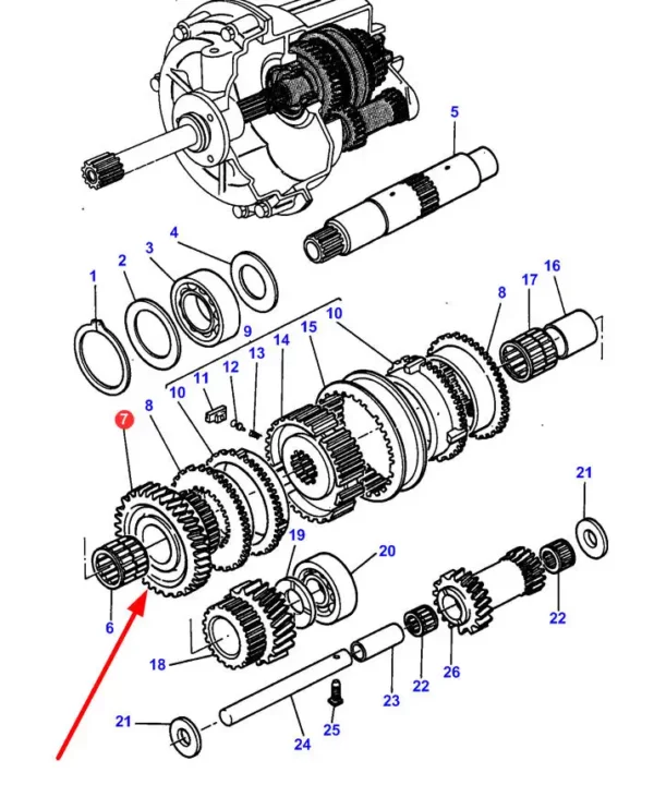 Oryginalne koło zębate rewersu 31Z o numerze katalogowym 3387172M2, stosowane w ciągnikach rolniczych marki Massey Ferguson schemat.