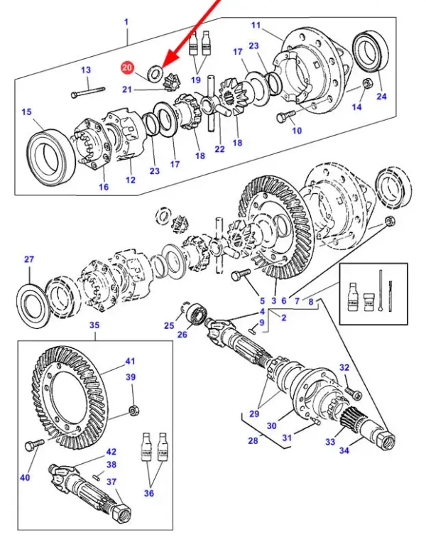 Oryginalna podkładka mimośrodowa mechanizmu różnicowego o numerze katalogowym 3387281M1, stosowana w ciągnikach rolniczych marek Challenger oraz Massey Ferguson schemat.