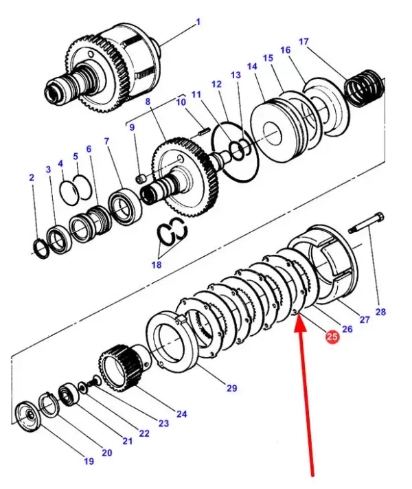 Oryginalna tarcza cierna, stosowana w skrzyni biegów ciągników marki Challenger i Massey Ferguson. schemat.