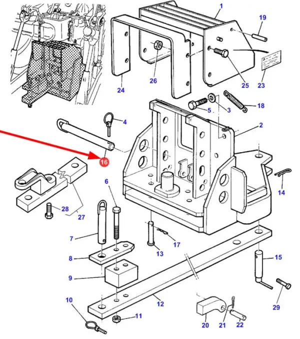 Oryginalny sworzeń o numerze katalogowym 3389706M3, stosowany  w ciągnikach rolniczych marki Massey Ferguson- schemat.