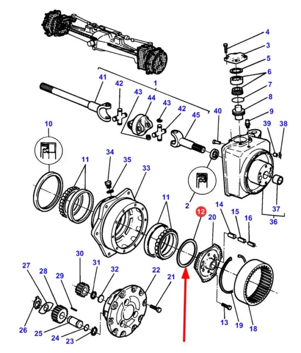 Oryginalna podkładka dystansowa piasty o wymiarze 0,15mm i numerze katalogowym 3426511M1, stosowana w ciągnikach rolniczych marki Massey Ferguson schemat.