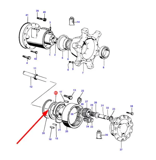 Oryginalna podkładka 0,5mm zwolnicy tylnej osi, stosowana w ciągnikach marki Massey Ferguson schemat.