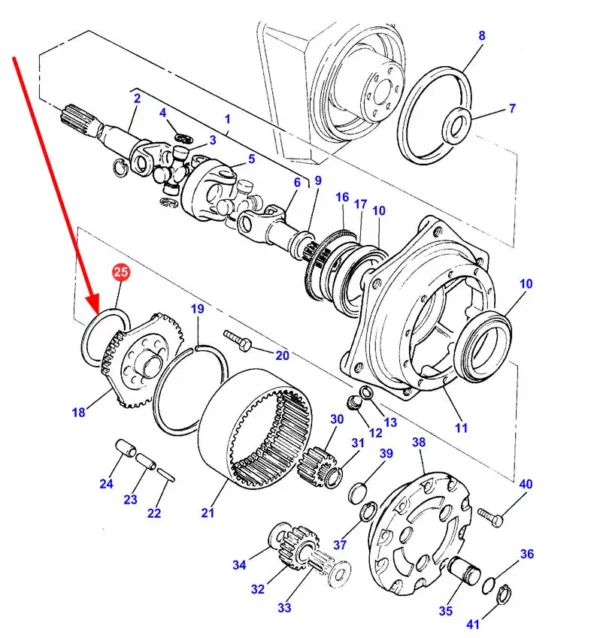 Oryginalna podkładka dystansowa o wymiarach 0,27''/0,77 mm, stosowana w osi przedniej ciągników marki Massey Ferguson schemat.