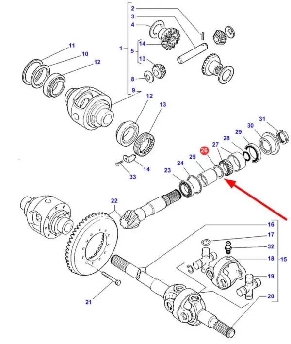 Oryginalna podkładka dystansowa o wymiarze 0,15mm, stosowana w mechanizmie różnicowym przedniej osi ciągników marki Massey Ferguson schemat.