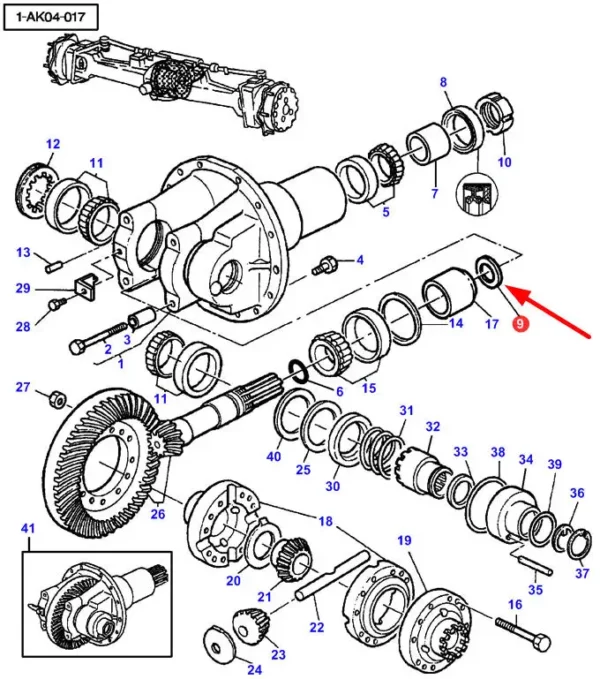 Oryginalny pierścień dystansowy wałka ataku o wymiarze 0,10 mm i numerze katalogowym 3428289M1, stosowany w ciągnikach rolniczych marki Massey Ferguson schemat