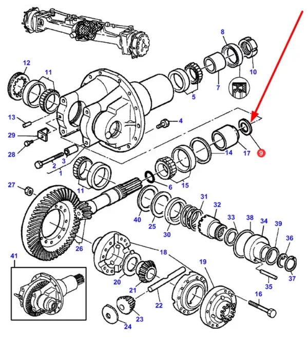 Oryginalny pierścień dystansowy o wymiarze 0,30 mm przedniego mostu, numerze katalogowym 3428291M1, stosowany w ciągnikach rolniczych marki Massey Ferguson schemat.