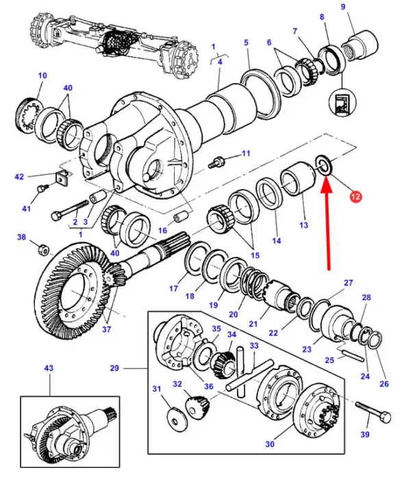 Oryginalna podkładka dystansowa mechanizmu różnicowego o grubości 0,1 mm i numerze katalogowym 3428487M1, stosowana w ciągnikach rolniczych marek Challenger oraz Massey Ferguson schemat.