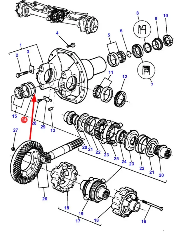 Oryginalna podkładka dystansowa mechanizmu różnicowego przedniej osi o grubości 0,15mm i numerze katalogowym 3429078M1, stosowana w ciągnikach rolniczych marek Challenger oraz Massey Ferguson schemat.