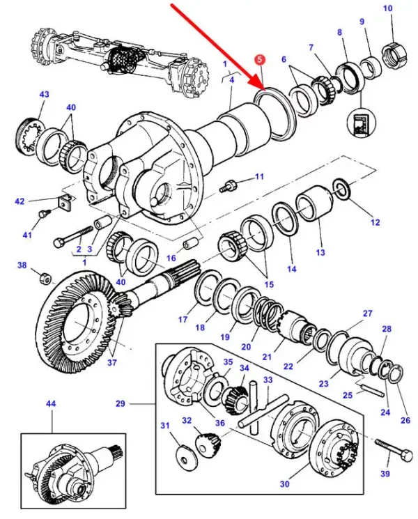 Oryginalna tuleja dystansowa mechanizmu różnicowego o numerze katalogowym 3429921M1, stosowana w ciągnikach marki Massey Ferguson schemat.