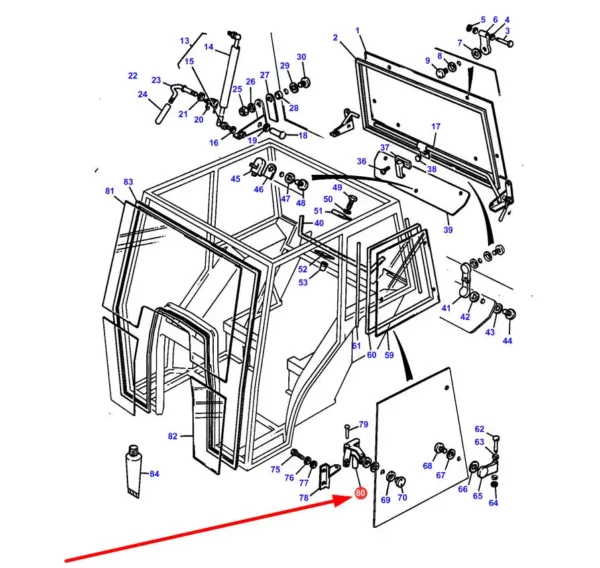 Oryginalny zawias o numerze katalogowym 3476132M91, stosowany w ciągnikach rolniczych marki Massey Ferguson schemat