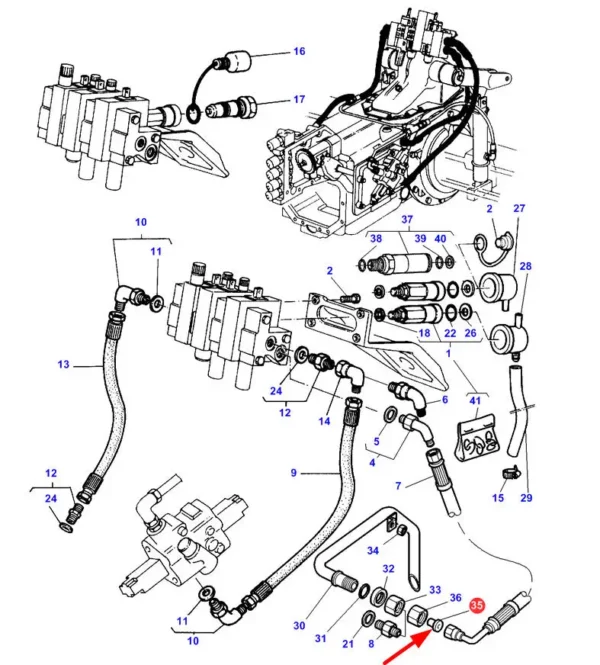 Oryginalna złączka hydrauliczna o numerze katalogowym 356633X1,stosowana w ciągnikach rolniczych marek Challenger oraz Massey Ferguson schemat.