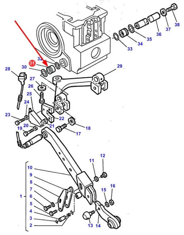 Oryginalna tuleja dystansowa tylnego TUZ o numerze katalogowym 3580243M1, stosowana w ciągnikach rolniczych marki Massey Ferguson schemat.