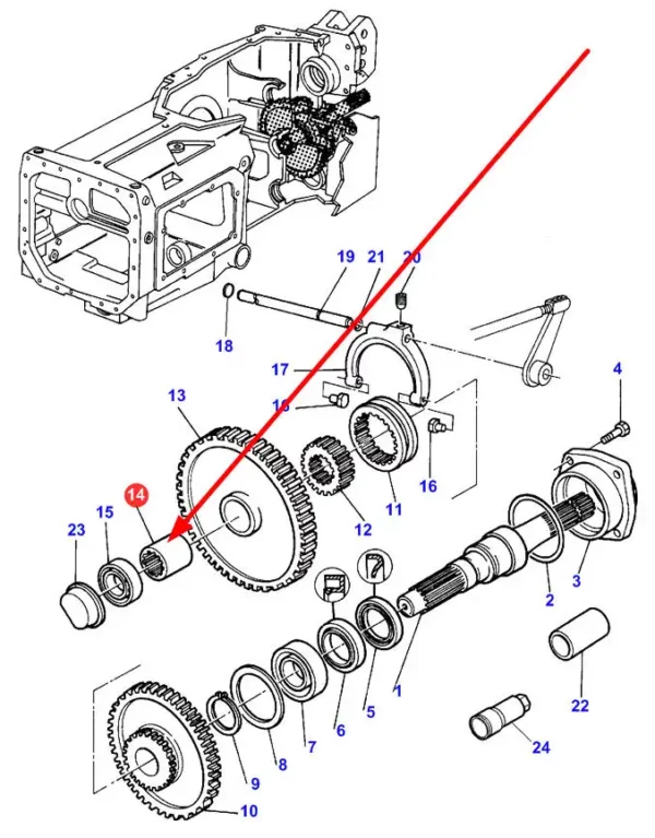 Oryginalna tuleja wałka WOM o numerze katalogowym 3580965M1, stosowana w ciągnikach rolniczych marki Massey Ferguson schemat.