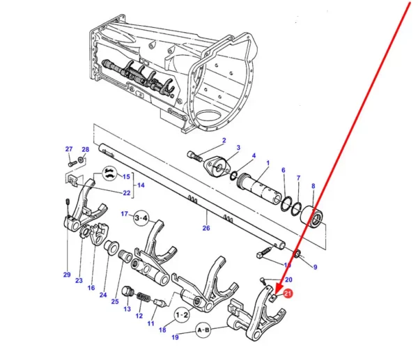 Oryginalny kamień widełek skrzyni biegów o numerze katalogowym 3581913M1, stosowany w ciągnikach rolniczych marki Massey Ferguson schemat.