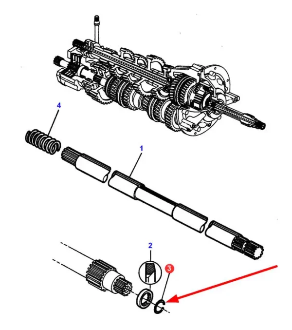 Oryginalny pierścień wałka o numerze katalogowym 358959X1, stosowany w ciągnikach rolniczych marki Massey Ferguson schemat.