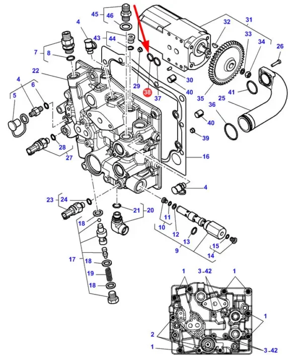 Oryginalny pierścień oring układu hydraulicznego o wymiarach   R17,12 X 2,62mm i numerze katalogowym 359001X1, stosowany w ciągnikach rolniczych marki Massey Ferguson schemat.