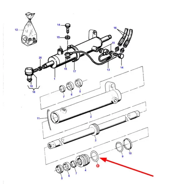 Oryginalny pierścień oring o wymiarach 45 x 3,6 stosowany w ciągnikach rolniczych marki Massey Ferguson. schemat