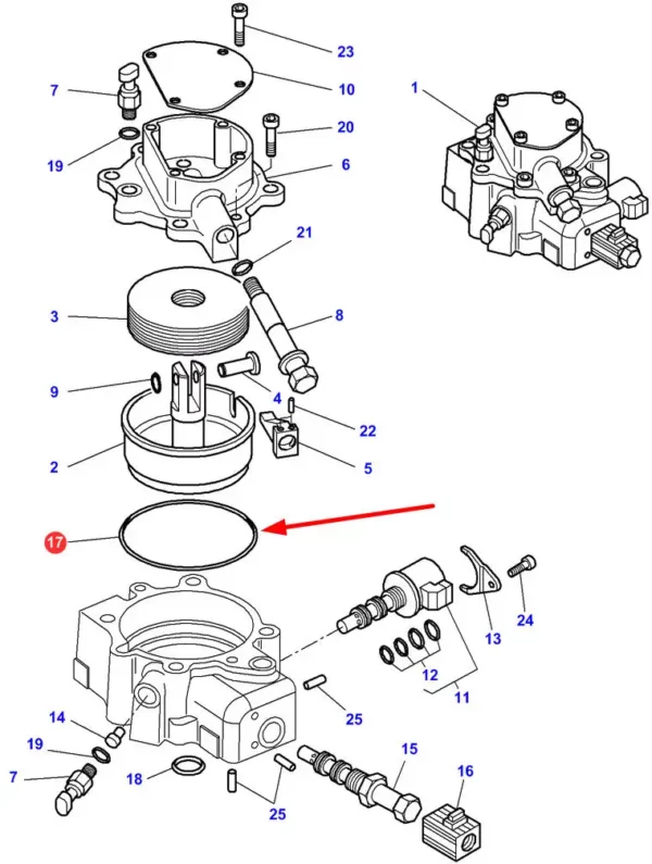 Oryginalny pierścień oring 120,24 x 3,53 o numerze 359205X1, stosowany w ciągnikach rolniczych marki Massey Ferguson.