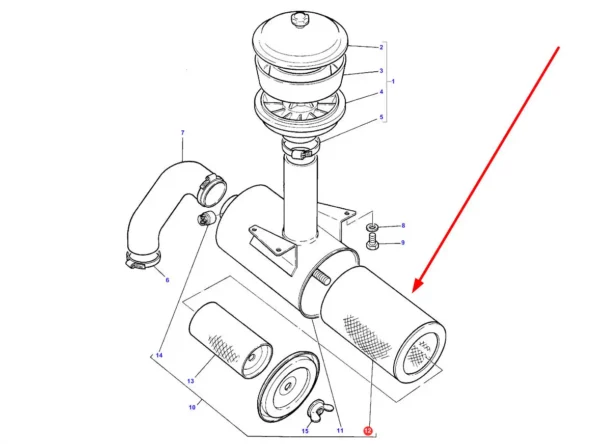 Oryginalny filtr  powietrza zewnętrzny o numerze katalogowym 3595500M1, stosowany w ciągnikach rolniczych marki Massey Ferguson. schemat