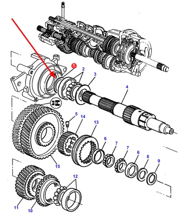 Oryginalna podkładka dystansowa o wymiarze 2mm, stosowana w skrzyni biegów ciągników marki Massey Ferguson schemat.