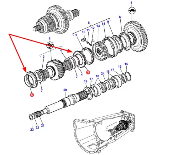 Oryginalny pierścień synchronizatora skrzyni biegów o numerze katalogowym 3616505M1, stosowany w ciągnikach rolniczych marki Massey Ferguson. schemat