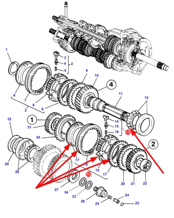 Oryginalny synchronizator o numerze katalogowym 3616592M91, stosowany w ciągnikach rolniczych marki Massey Ferguson schemat