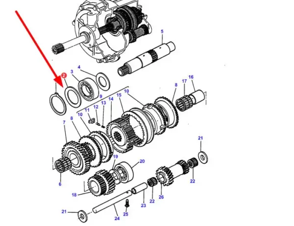 Oryginalna podkładka dystansowa o grubości 0,05 mm i numerze katalogowym 3617243M1, stosowana w maszynach rolniczych marki Massey Ferguson schemat