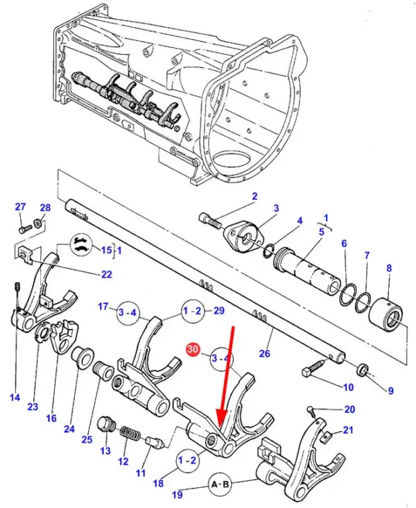 Oryginalne widełki skrzyni biegów o numerze katalogowym 3617431M1, stosowane w ciągnikach rolniczych marki Massey Ferguson schemat.