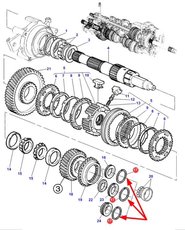 Oryginalny pierścień plastikowy wałka skrzyni biegów, stosowany w maszynach marki Massey Ferguson i Challenger. schemat