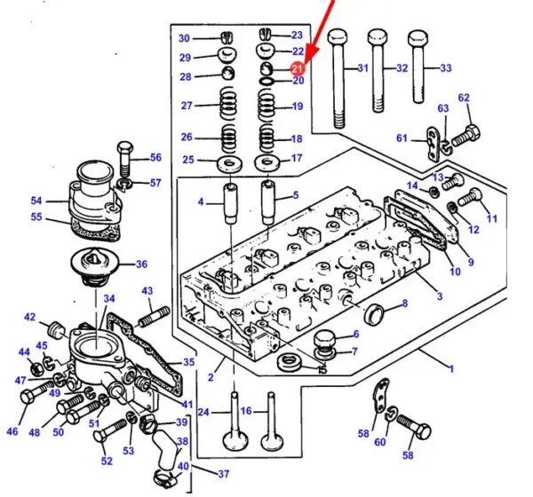 Oryginalny uszczelniacz zaworu o numerze katalogowym 3637041M1, stosowany w maszynach rolniczych marki Massey Ferguson- schemat.