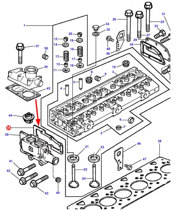 Oryginalna uszczelka silnika stosowana w ciągnikach marki Massey Ferguson schemat.