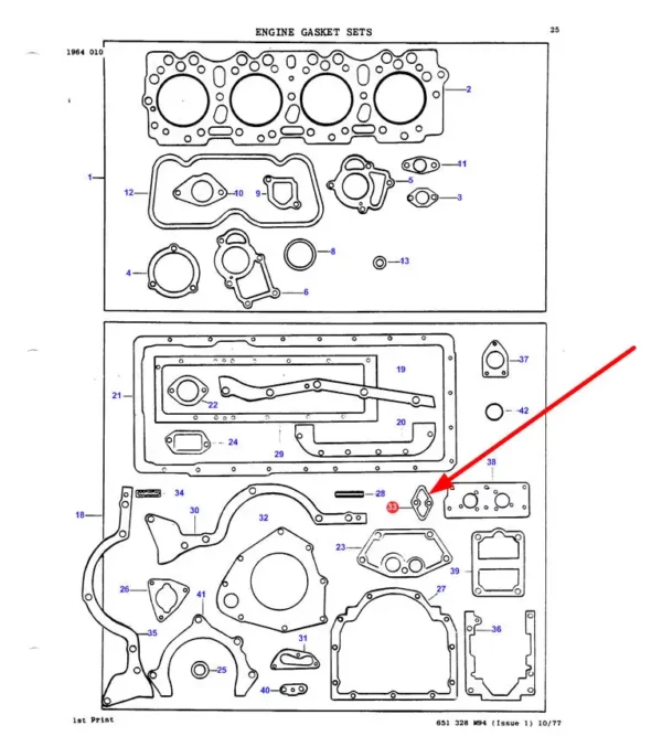 Oryginalna uszczelka pompy wtryskowej, stosowana w ciągnikach rolniczych marki Massey Ferguson. schemat