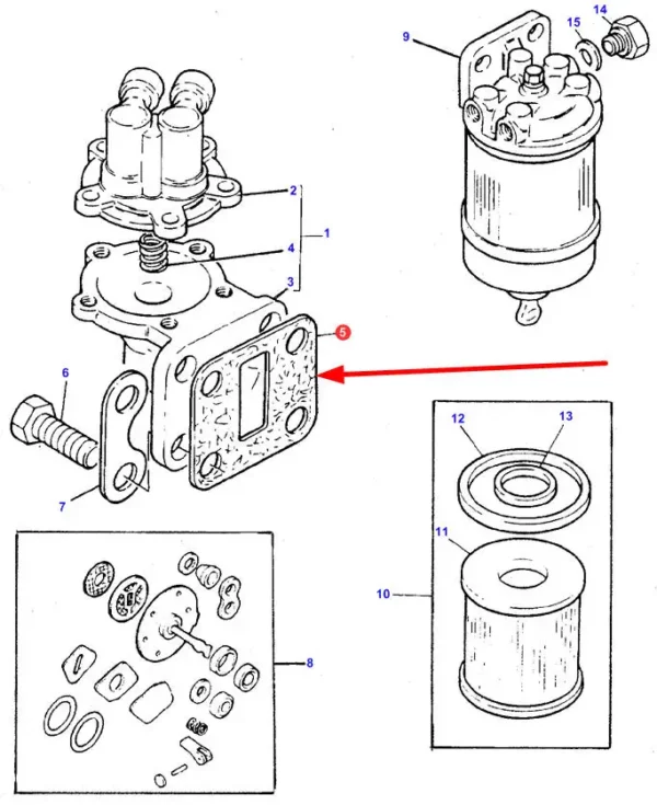 Oryginalna uszczelka pompy paliwowej o numerze katalogowym 3640785M1, stosowana w ciągnikach rolniczych marki Massey Ferguson schemat.