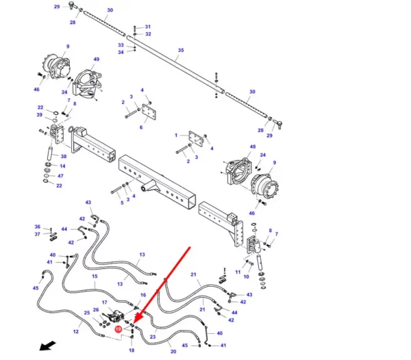 Oryginalne złącze przewodu hydraulicznego o numerze katalogowym 364735X1, stosowane w maszynach i pojazdach rolniczych marek Massey Ferguson, Fendt i Challenger. schemat