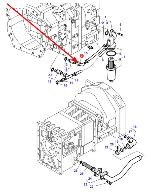 Oryginalne kolanko hydrauliczne o numerze katalogowym 367277X1, stosowany w maszynach rolniczych marki Massey Ferguson oraz Challenger schemat.