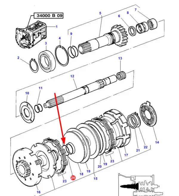 Oryginalny pierścień oring skrzyni biegów o wymiarach  36 X 1,7 i numerze katalogowym 3697842M1, stosowany w ciągnikach rolnicych marek Challenger oraz Massey Ferguson schemat.