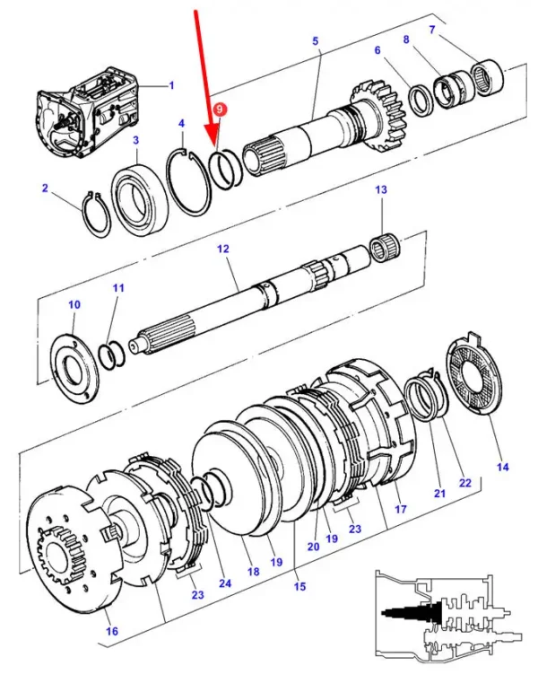 Oryginalny pierścień uszczelniający, montowany na wale wyjściowym z skrzyni biegów, stosowany w ciągnikach rolniczych marki Massey Ferguson schemat.