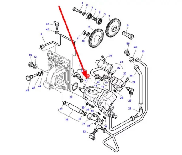 Oryginalna pompa hydrauliczna o numerze katalogowym 3712289M5, stosowana w ciągnikach rolniczych marki Massey Ferguson schemat