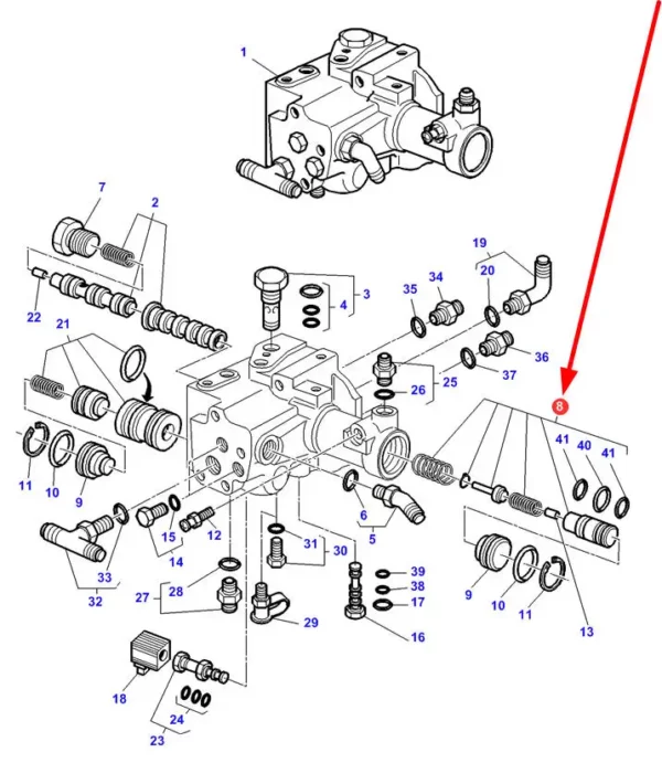 Oryginalny zestaw naprawczy zaworu ciśnieniowego sprzęgła o numerze katalogowym 3713396M12, stosowany w ciągnikach rolniczych marek Massey Ferguson, Challenger schemat.