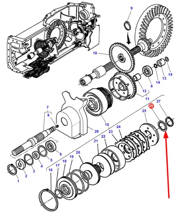 Oryginalna podkładka dystansowa mechanizmu różnicowego o grubości 1,40 mm i numerze katalogowym 3713553M1, stosowana w ciągnikach marek Challenger, Valtra oraz Massey Ferguson schemat.